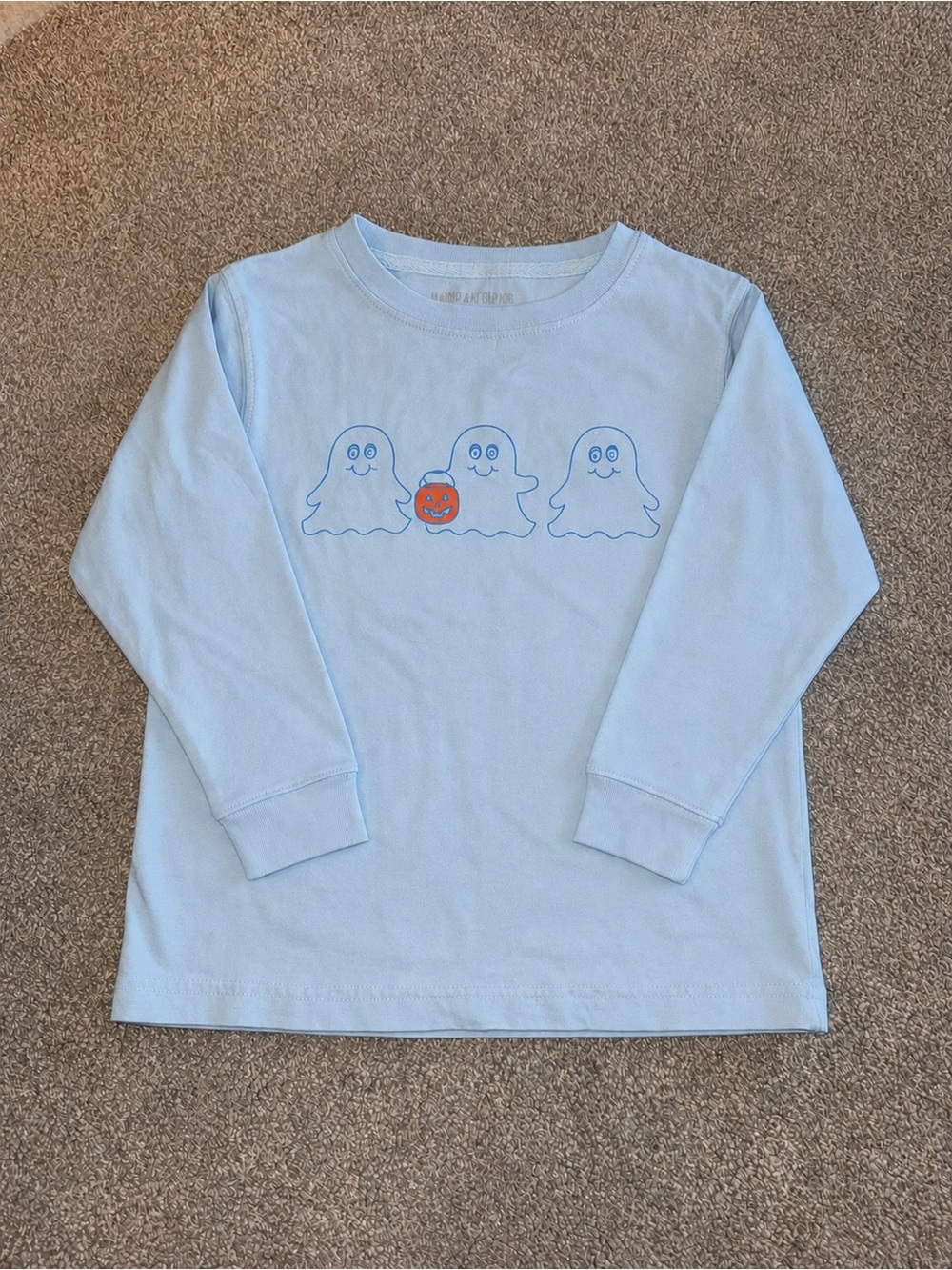 Mustard & Ketchup Kids - Light Blue Kids Halloween Ghost Tee with Orange Pumpkin